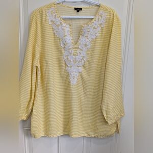 Talbots Relaxed Yellow and White 3/4 Sleeve Tunic